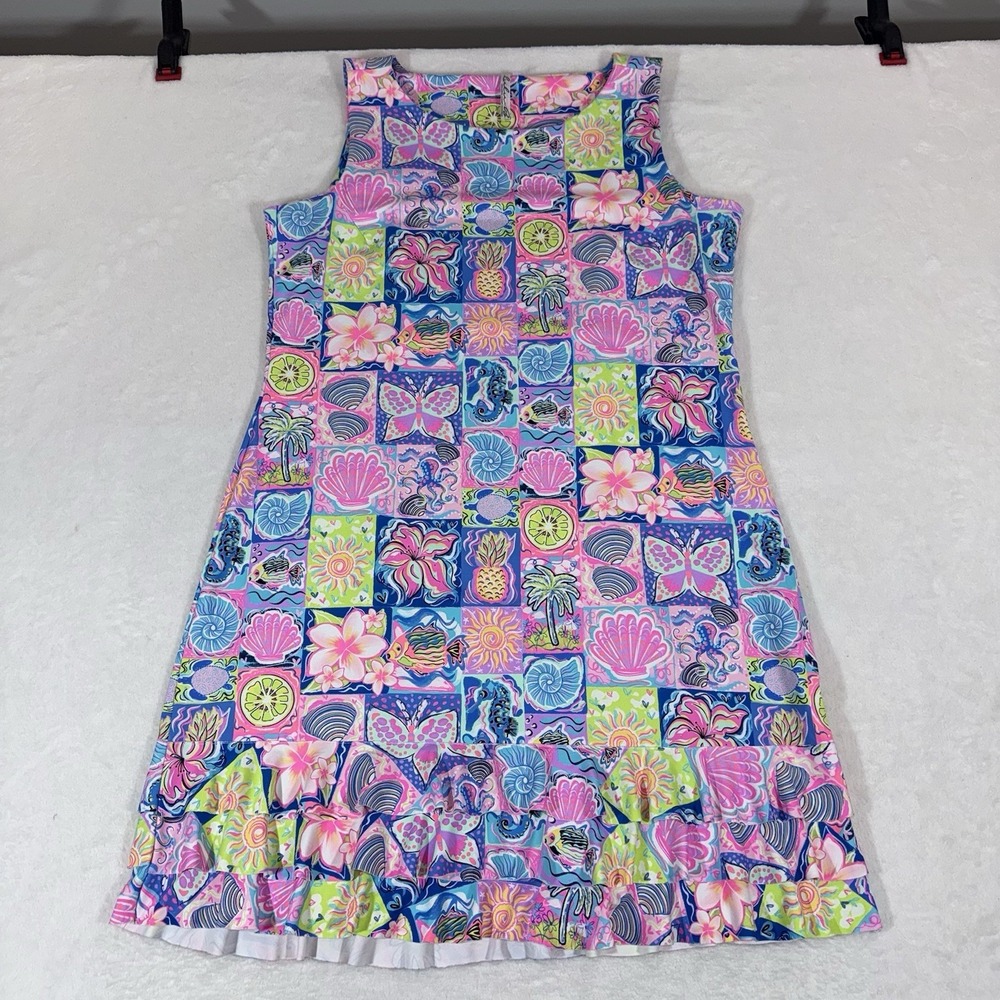 Lulu-B Moma Ruffle Hemline Sleeveless Dress Sz MD Cruise Resort UPH 50 Stretch - Picture 5 of 12